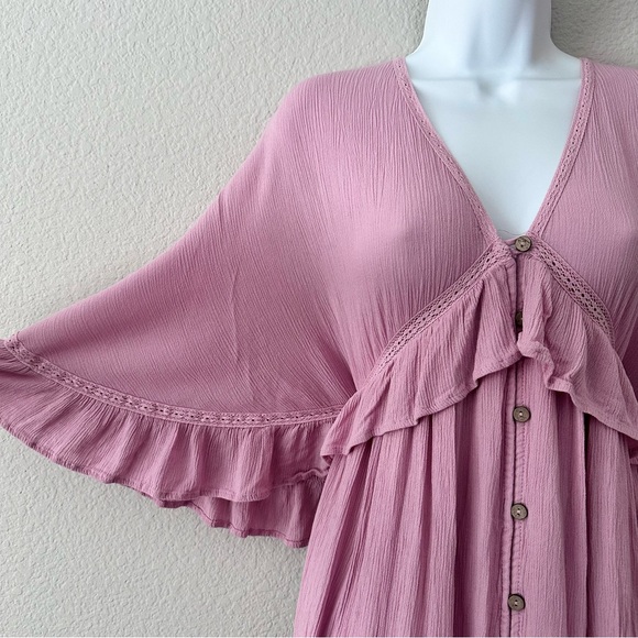 Forever 21 Dresses & Skirts - Bell Sleeve Ruffle Button Down Maxi Dress